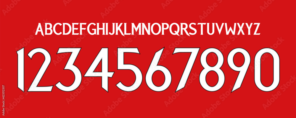 font vector team 2023 - 2024 kit sport style font. manchester football style font. premier league. red devils soccer. sports style letters and numbers for soccer team font vector team 2023 - 2024 kit sport style font. manchester football style font. premier league. red devils soccer. sports style letters and numbers for soccer team