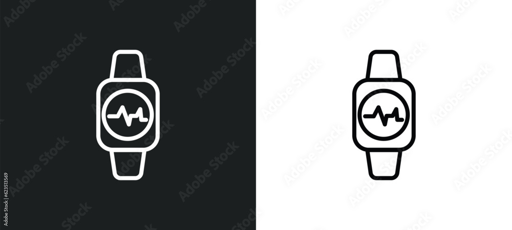 fitness watch icon isolated in white and black colors. fitness watch outline vector icon from gym and fitness collection for web, mobile apps and ui. fitness watch icon isolated in white and black colors. fitness watch outline vector icon from gym and fitness collection for web, mobile apps and ui.