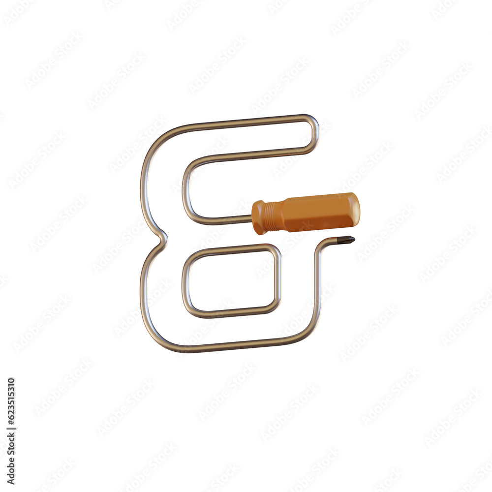 Fototapeta premium Screwdriver 3D Alphabet or PNG Letters