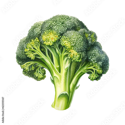 Watercolor broccoli. Vegetable clipart illustration. Generative AI