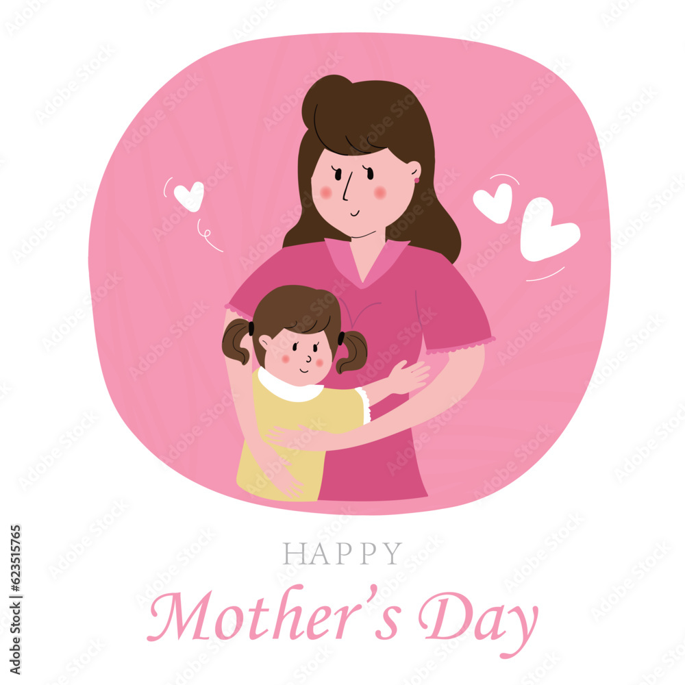 Happy Mother's Day greeting. Vector background daughter and mom hugging together. Happy Mother's Day greeting. Vector background daughter and mom hugging together.