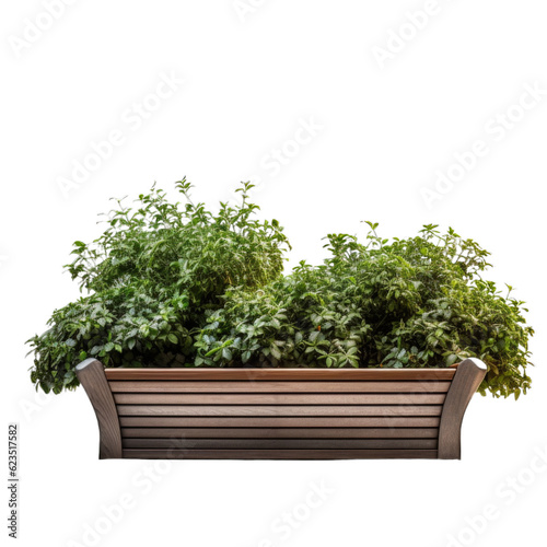 Garden planter bench isolated on transparent background. Generative AI