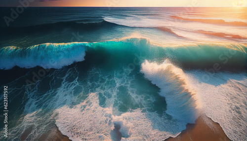 Summertime seascape On a sunny day, the sea has lovely waves and is blue. aerial view from the top Aerial view of the sea with stunning tropical scenery. Ai generated image