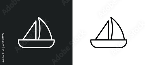 sailing boat icon isolated in white and black colors. sailing boat outline vector icon from arcade collection for web  mobile apps and ui.