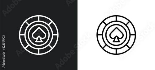 poker chip icon isolated in white and black colors. poker chip outline vector icon from arcade collection for web, mobile apps and ui.