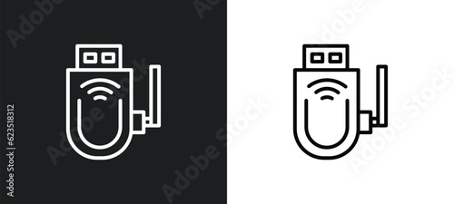 usb wireless adapter icon isolated in white and black colors. usb wireless adapter outline vector icon from electronic devices collection for web, mobile apps and ui.