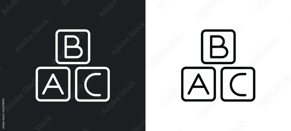 abc icon isolated in white and black colors. abc outline vector icon from education collection for web, mobile apps and ui.