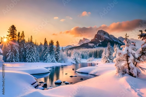 winter landscape with snow covered trees AI Generated