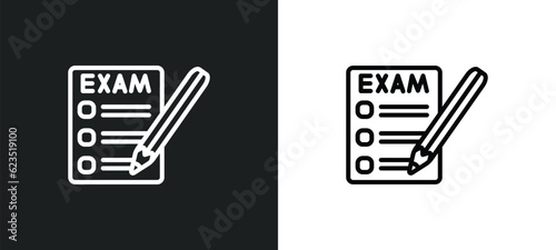 exams icon isolated in white and black colors. exams outline vector icon from education collection for web, mobile apps and ui.