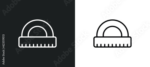 semicircle with ruler icon isolated in white and black colors. semicircle with ruler outline vector icon from education collection for web, mobile apps and ui.