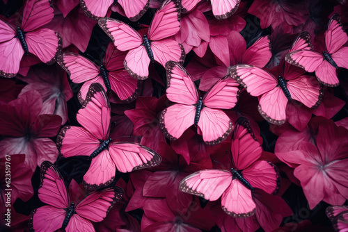 Beautiful background of tropical pink butterflies