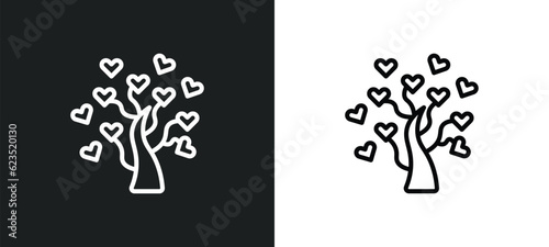 tree with hearts icon isolated in white and black colors. tree with hearts outline vector icon from ecology collection for web, mobile apps and ui.