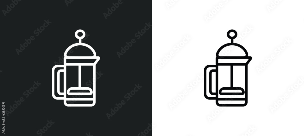 french press icon isolated in white and black colors. french press outline vector icon from drinks collection for web, mobile apps and ui. french press icon isolated in white and black colors. french press outline vector icon from drinks collection for web, mobile apps and ui.