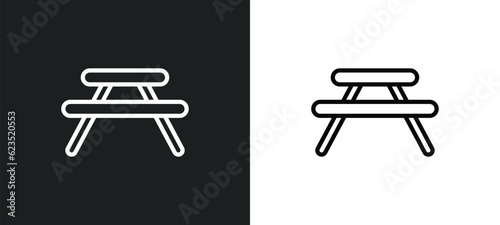 picnic table icon isolated in white and black colors. picnic table outline vector icon from drinks collection for web, mobile apps and ui.
