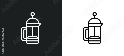 french press icon isolated in white and black colors. french press outline vector icon from drinks collection for web, mobile apps and ui.