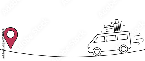 We have moved. Illustration with car who driving with bags to the point