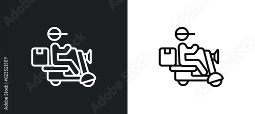 delivery by motorcycle icon isolated in white and black colors. delivery by motorcycle outline vector icon from delivery and logistic collection for web, mobile apps and ui.