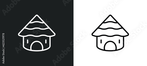 mud hut icon isolated in white and black colors. mud hut outline vector icon from culture collection for web, mobile apps and ui.