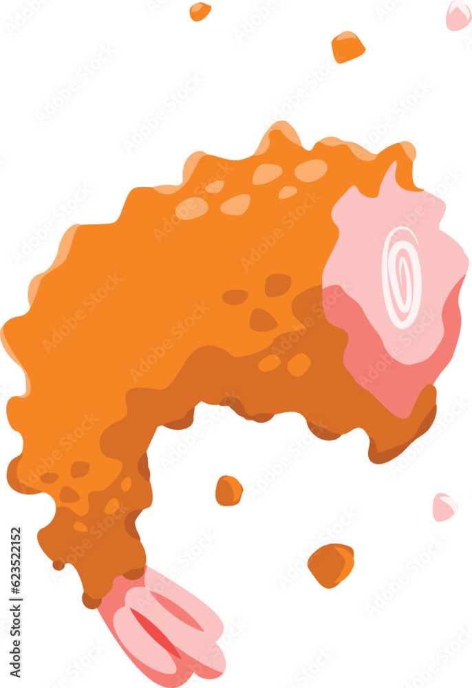orange fried shrimp illustration, tempura cartoon, seafood vector, prawn