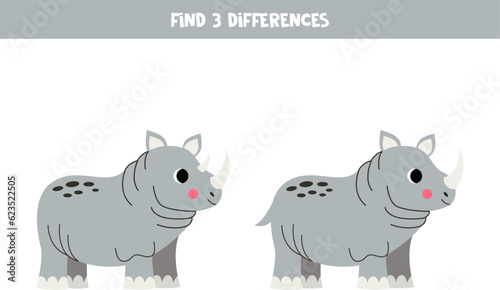 Foto Find three differences between two pictures of cute rhinoceros