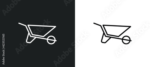 wheel barrow icon isolated in white and black colors. wheel barrow outline vector icon from construction tools collection for web, mobile apps and ui.
