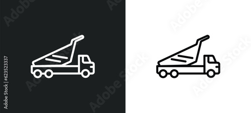 dump truck icon isolated in white and black colors. dump truck outline vector icon from construction collection for web, mobile apps and ui.