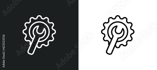 wrench and gear icon isolated in white and black colors. wrench and gear outline vector icon from construction collection for web, mobile apps ui.