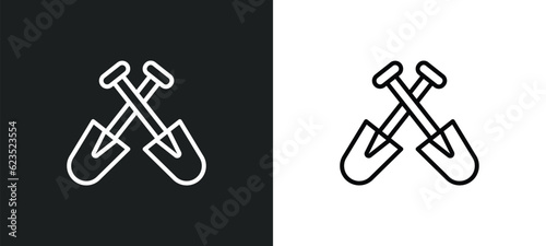 two shovels icon isolated in white and black colors. two shovels outline vector icon from construction collection for web, mobile apps and ui.