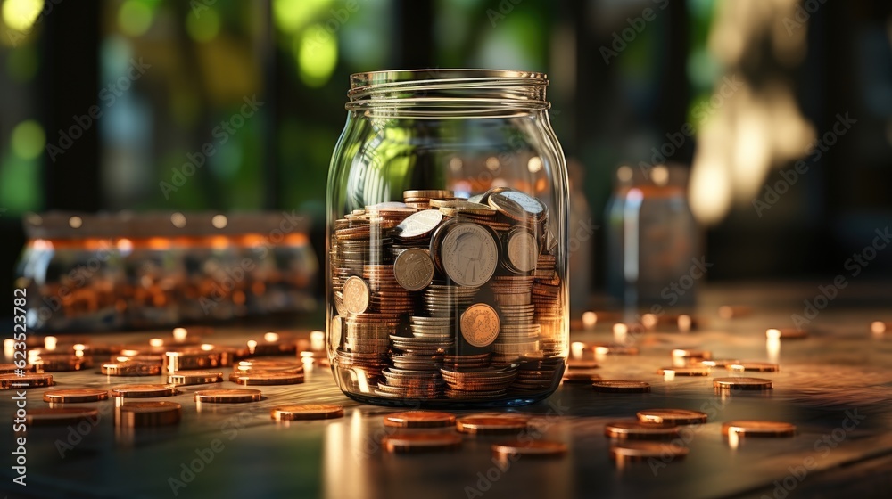 business financial money coin in jar - obrazy, fototapety, plakaty 