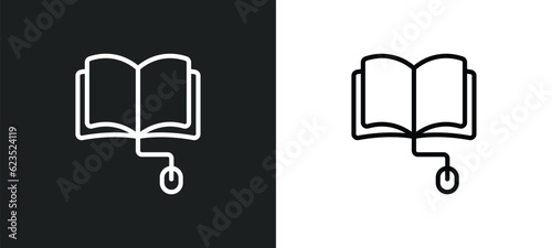 book and computer mouse icon isolated in white and black colors. book and computer mouse outline vector icon from computer collection for web, mobile apps ui.