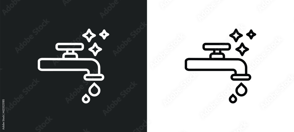 faucet cleanin icon isolated in white and black colors. faucet cleanin outline vector icon from cleaning collection for web, mobile apps and ui. faucet cleanin icon isolated in white and black colors. faucet cleanin outline vector icon from cleaning collection for web, mobile apps and ui.