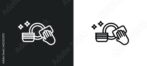 washing plate icon isolated in white and black colors. washing plate outline vector icon from cleaning collection for web, mobile apps and ui.