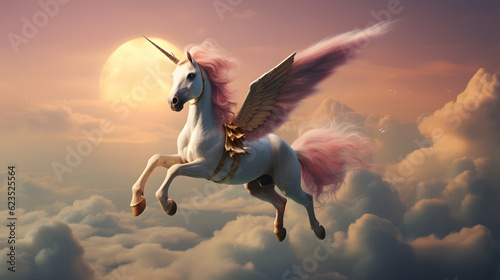 Adorable Unicorn on Flying Cloud 