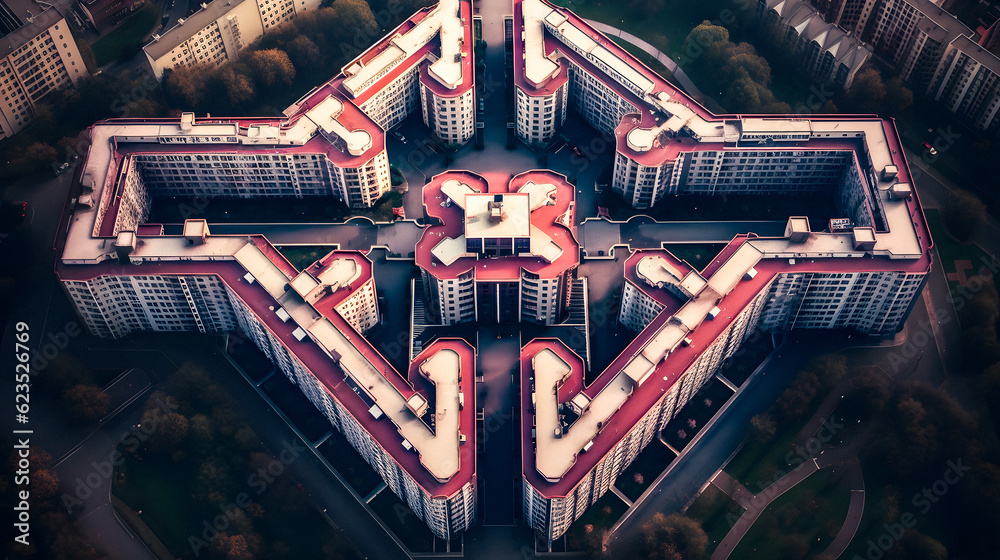 Obraz na płótnie Symmetrical Aerial View of Vilnius-inspired Town - generative ai w salonie