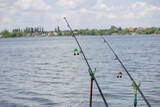 fishing tackle bait, fishing river. Selective focus.