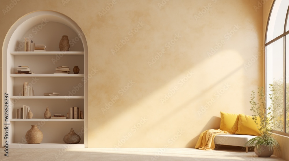 Obraz premium Empty interior room 3d illustration, wall and window