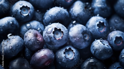 Blueberries background, adorned with glistening droplets of water.