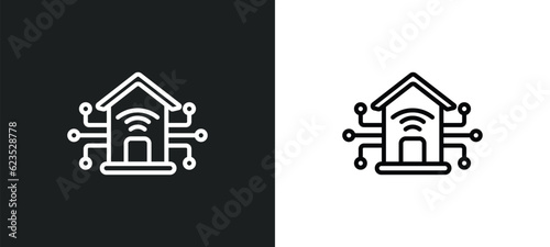 smart home icon isolated in white and black colors. smart home outline vector icon from artificial intellegence collection for web, mobile apps and ui.