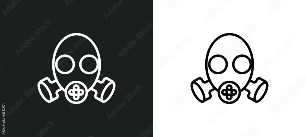 gas mask icon isolated in white and black colors. gas mask outline vector icon from army and war collection for web, mobile apps and ui.