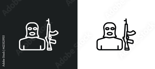 terrorist icon isolated in white and black colors. terrorist outline vector icon from army collection for web, mobile apps and ui.
