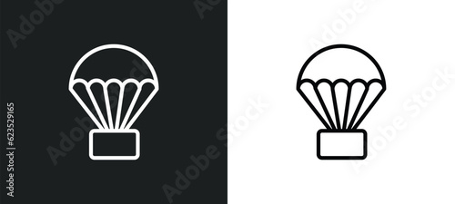 parachute icon isolated in white and black colors. parachute outline vector icon from army and war collection for web, mobile apps and ui.