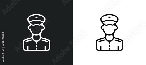 officer icon isolated in white and black colors. officer outline vector icon from army and war collection for web, mobile apps and ui.