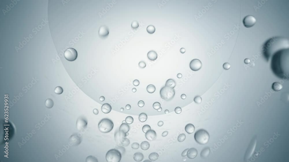 Aqua bubbles for cosmetics. Transparent balls, holographic liquid blobs floating in space