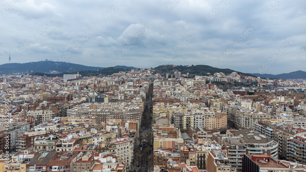 skyline of barcelona and hills in the background