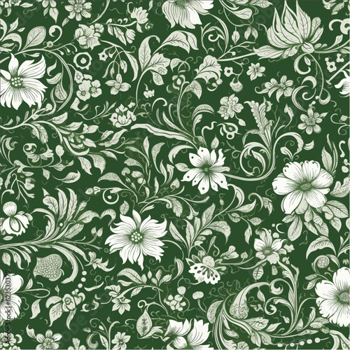 Green floral intricate seamless pattern 