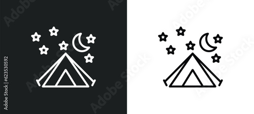 camp icon isolated in white and black colors. camp outline vector icon from activity and hobbies collection for web, mobile apps and ui.