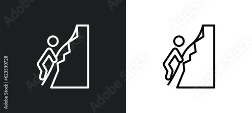 rappelling icon isolated in white and black colors. rappelling outline vector icon from activity and hobbies collection for web, mobile apps and ui.