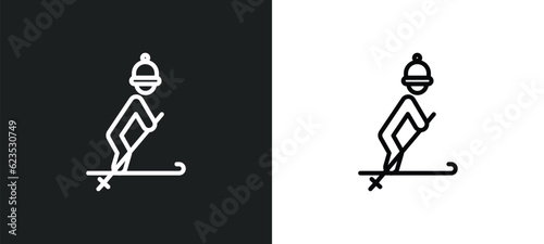 skiing icon isolated in white and black colors. skiing outline vector icon from activity and hobbies collection for web, mobile apps and ui.