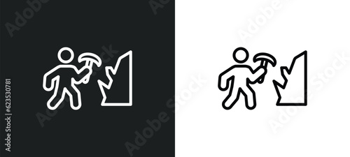 mineral collecting icon isolated in white and black colors. mineral collecting outline vector icon from activity and hobbies collection for web, mobile apps and ui.
