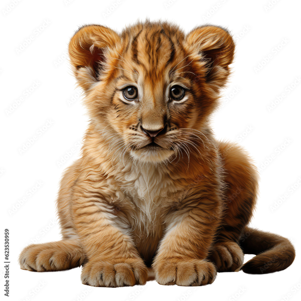 lion cub isolated on white background. Generative AI lion cub isolated on white background. Generative AI